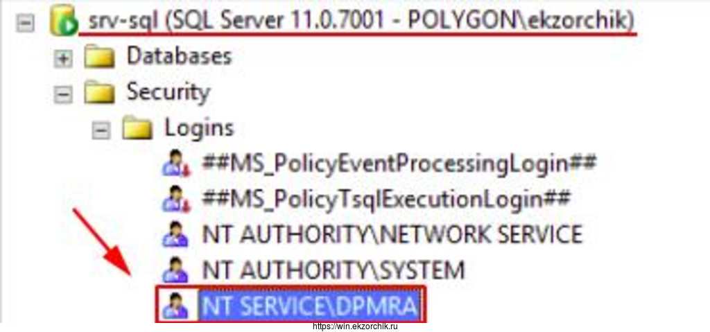 Добавленная учетная запись для нужд DPM на SQL Server