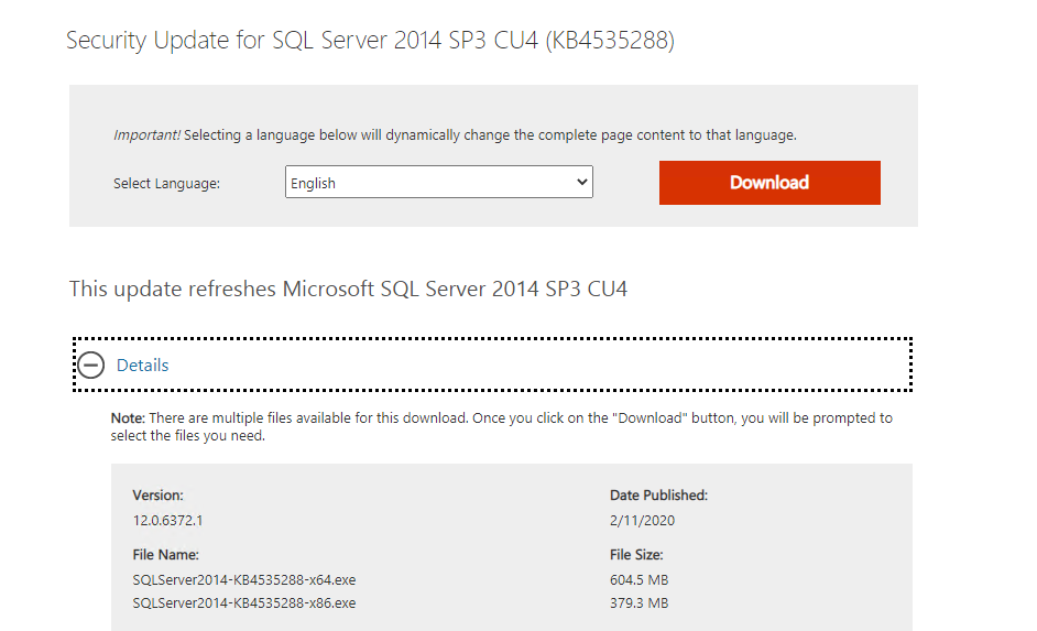 Скачиваю пакет кумулятивных обновлений для SQL