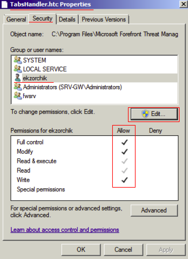 Даю себе полные права на файл TabsHandler.htc