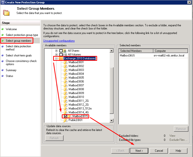 После чего перехожу в Exchange 2010 Databases и вижу свою новую почтовую базу, отмечаю ее галочкой