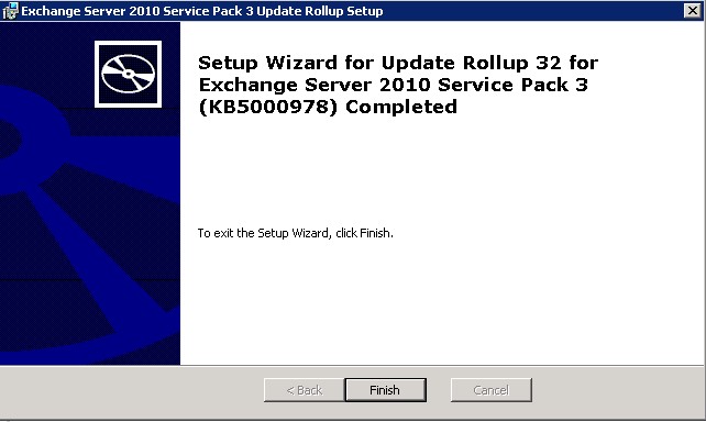 Обновление KB5000978 Rollup 32 успешно установилось на Exchange 2010 SP3