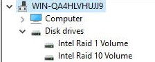 Установленная Windowds Server 2016 Std видит Intel RAID1 & Intel RAID10