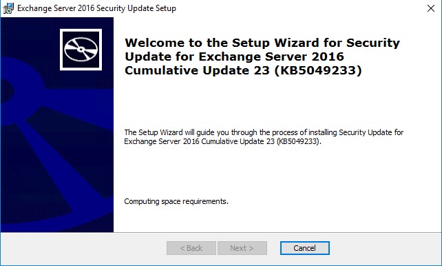 Запускаю установку обновления Exchange2016-KB5049233-x64-en.exe