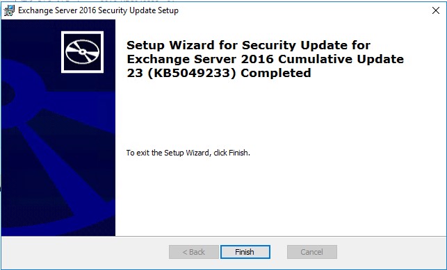 Установка Exchange Server 2016 CU 23 (KB5049233) успешно завершена.