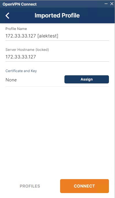 Импортируем клиентский ovpn в OpenVPN Connect.
