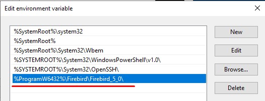 Добавляю путь Firebird в переменную окружения Path.