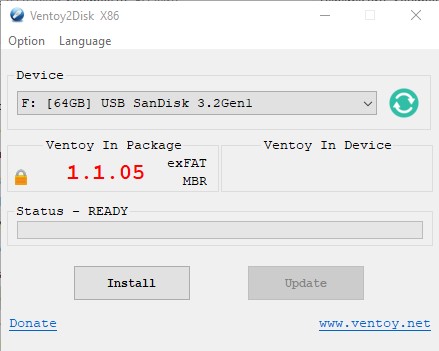 Так выглядит запущенная программа Ventoy2Disk