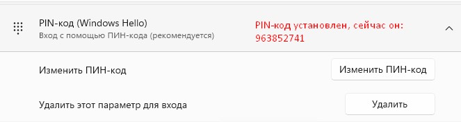 PIN-код установлен.