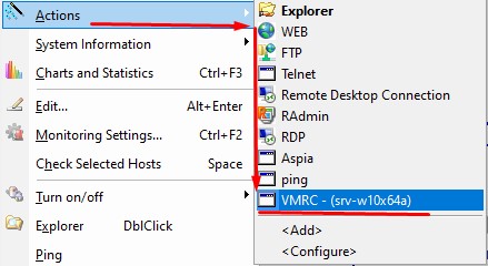 Через правый клик на VM теперь есть действие подключения к VMware Remote Console.