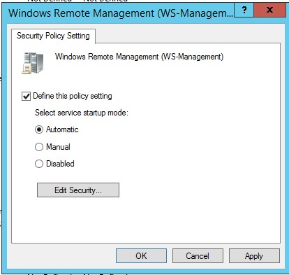 Предопределю, что запуск службы "Windows Remote Management (WS-Management)" включен и стартует.