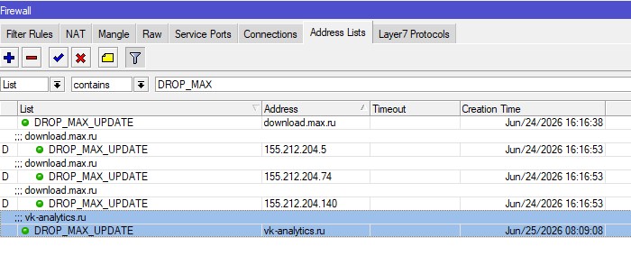 Мой список DROP_MAX_UPDATE