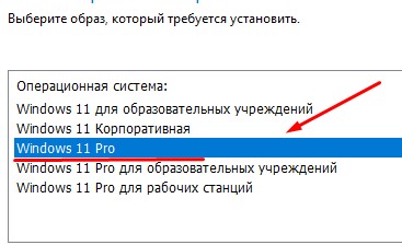 Выбираем образ который будет устанавливать - это Windows 11 Pro
